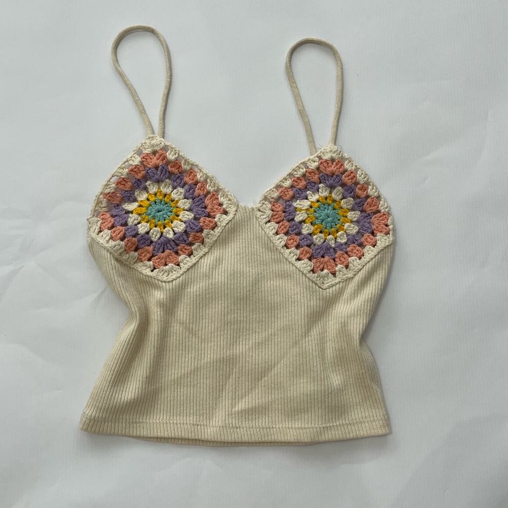 Zara Crochet Detail Cream Top